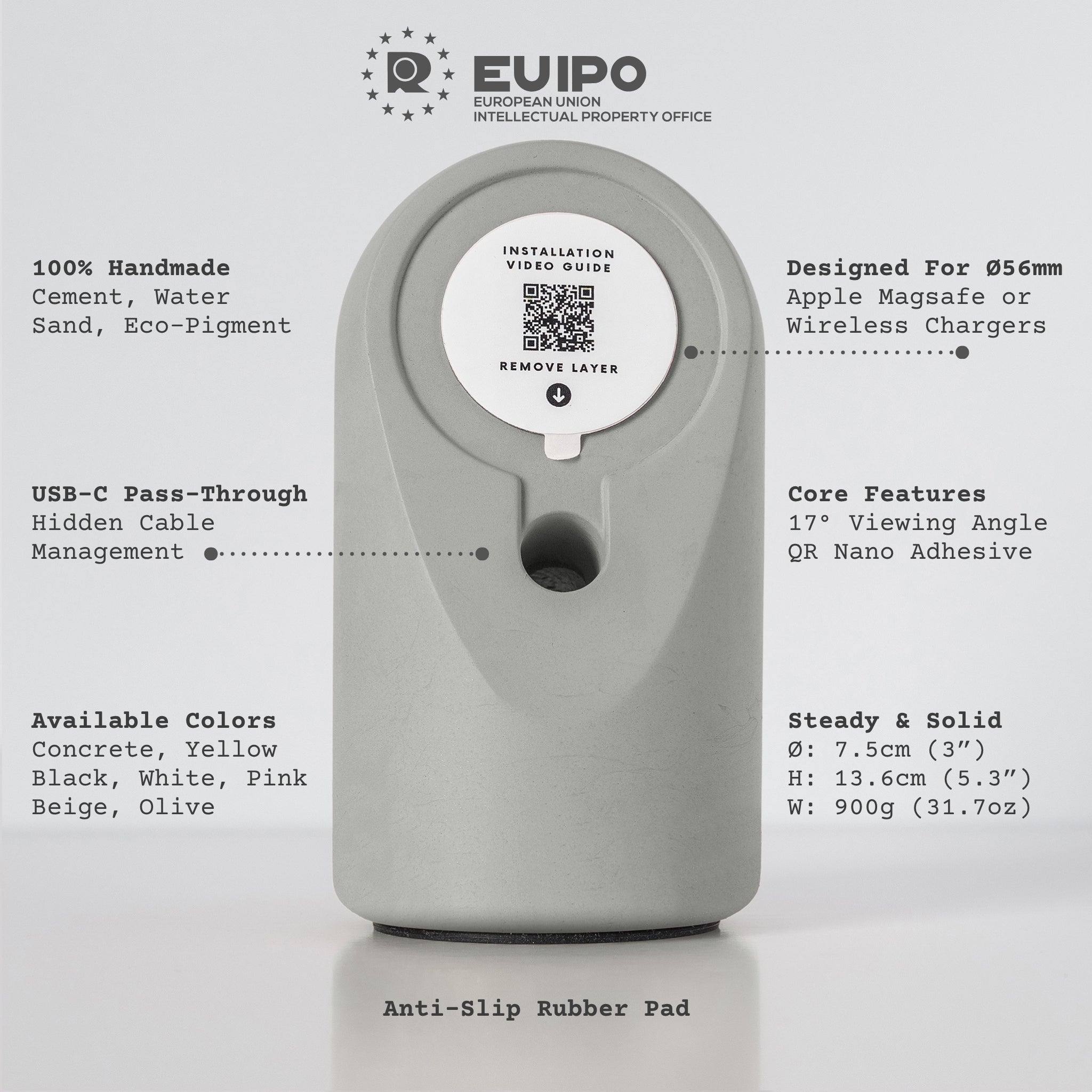 Concrete Magsafe Wireless Charging Stand for iPhone & Smartphone