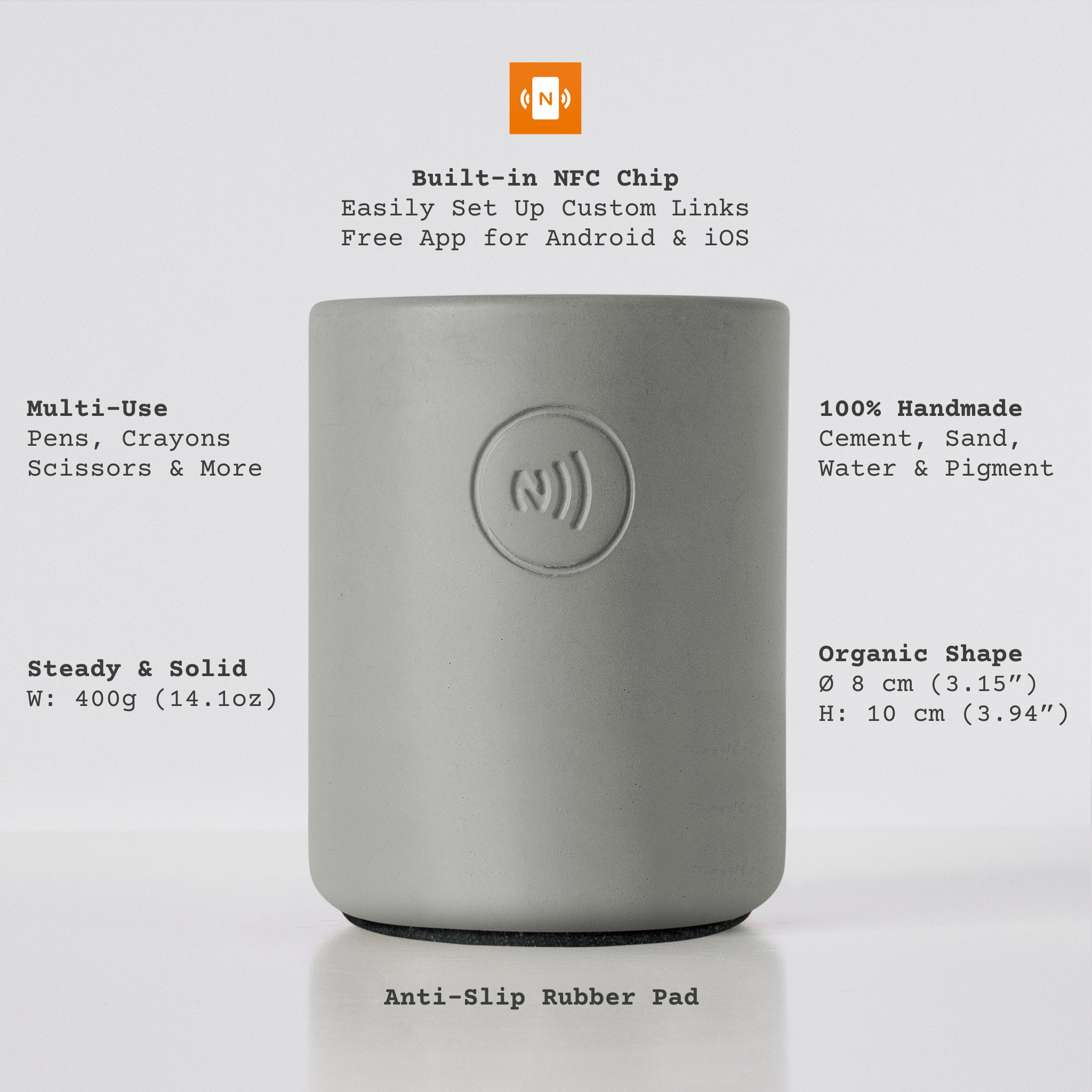 Concrete Pen Holder With Built-In NFC Chip