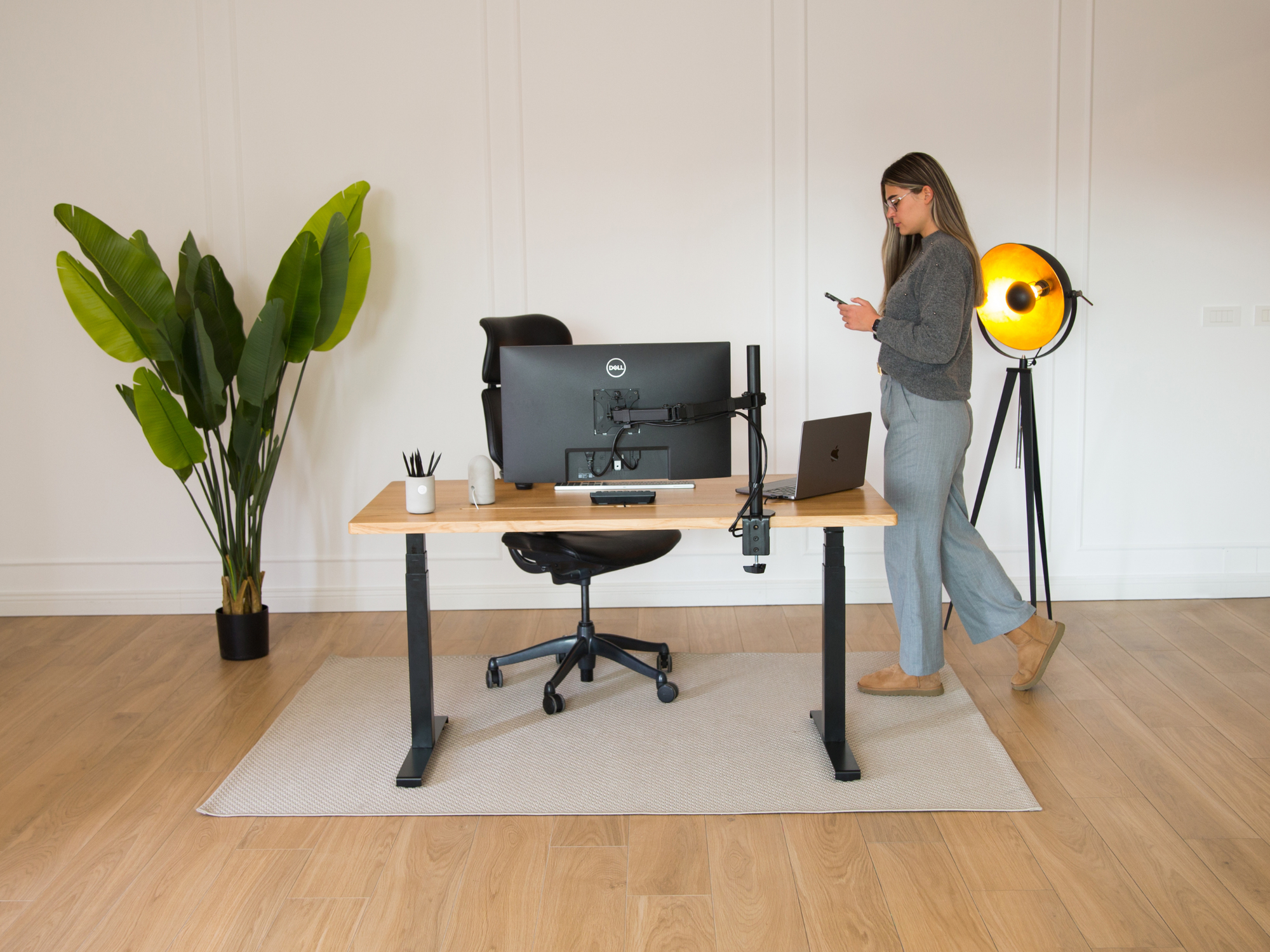 Sit Stand Office Desk PRO - Solid Oak Wood-UnityCave.com