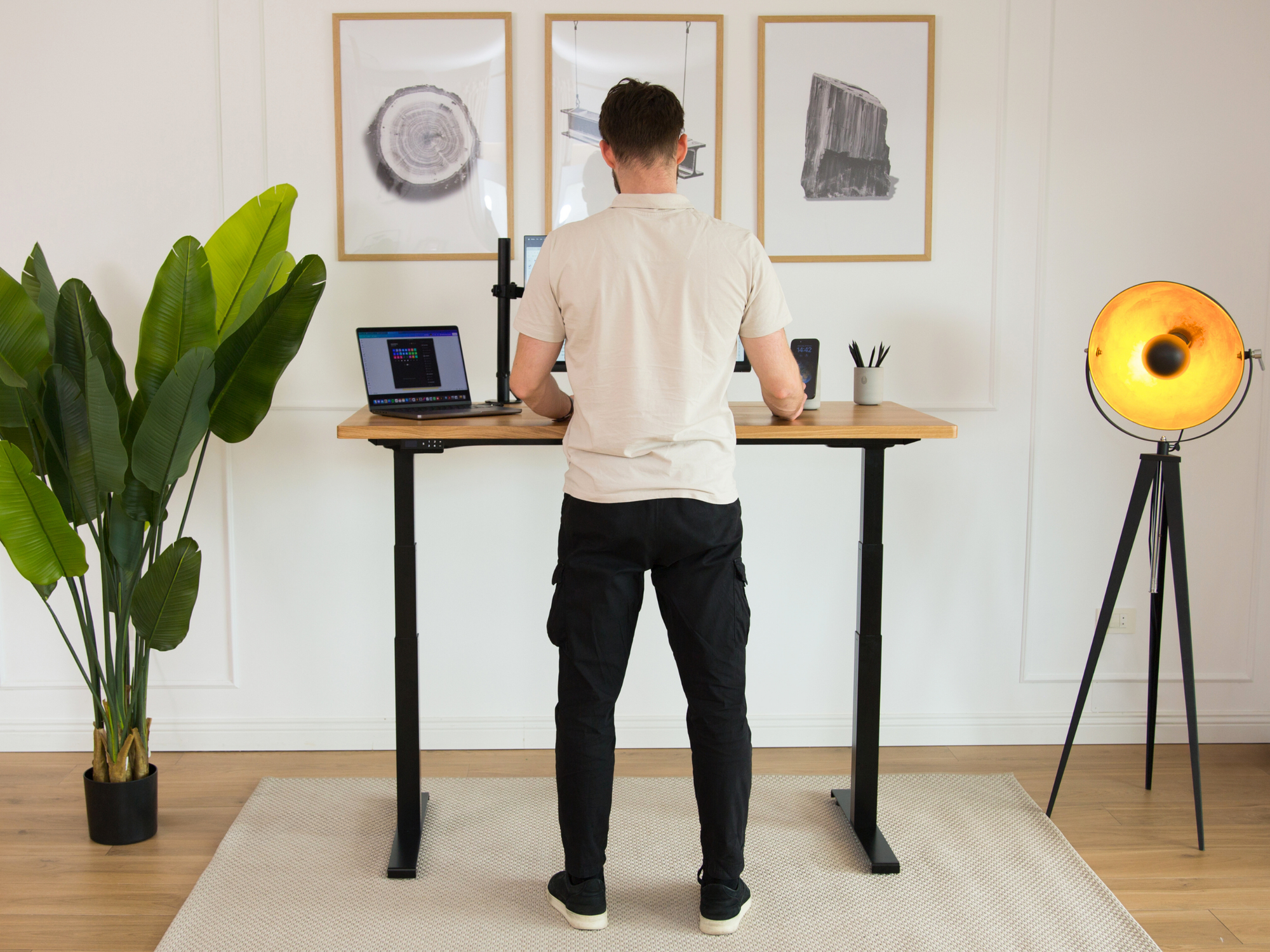 Sit Stand Office Desk PRO - Solid Oak Wood-UnityCave.com