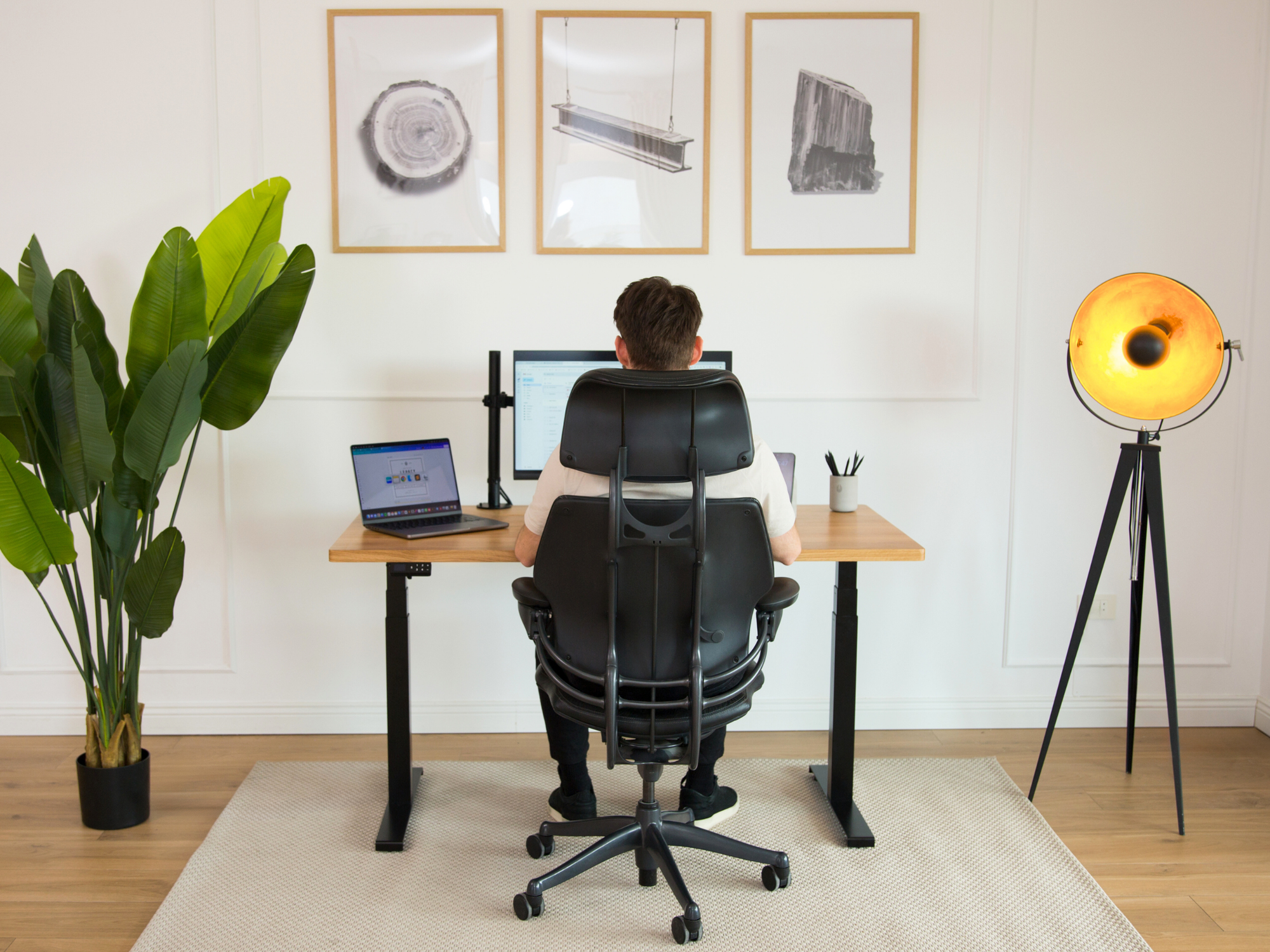 Sit Stand Office Desk PRO - Solid Oak Wood-UnityCave.com