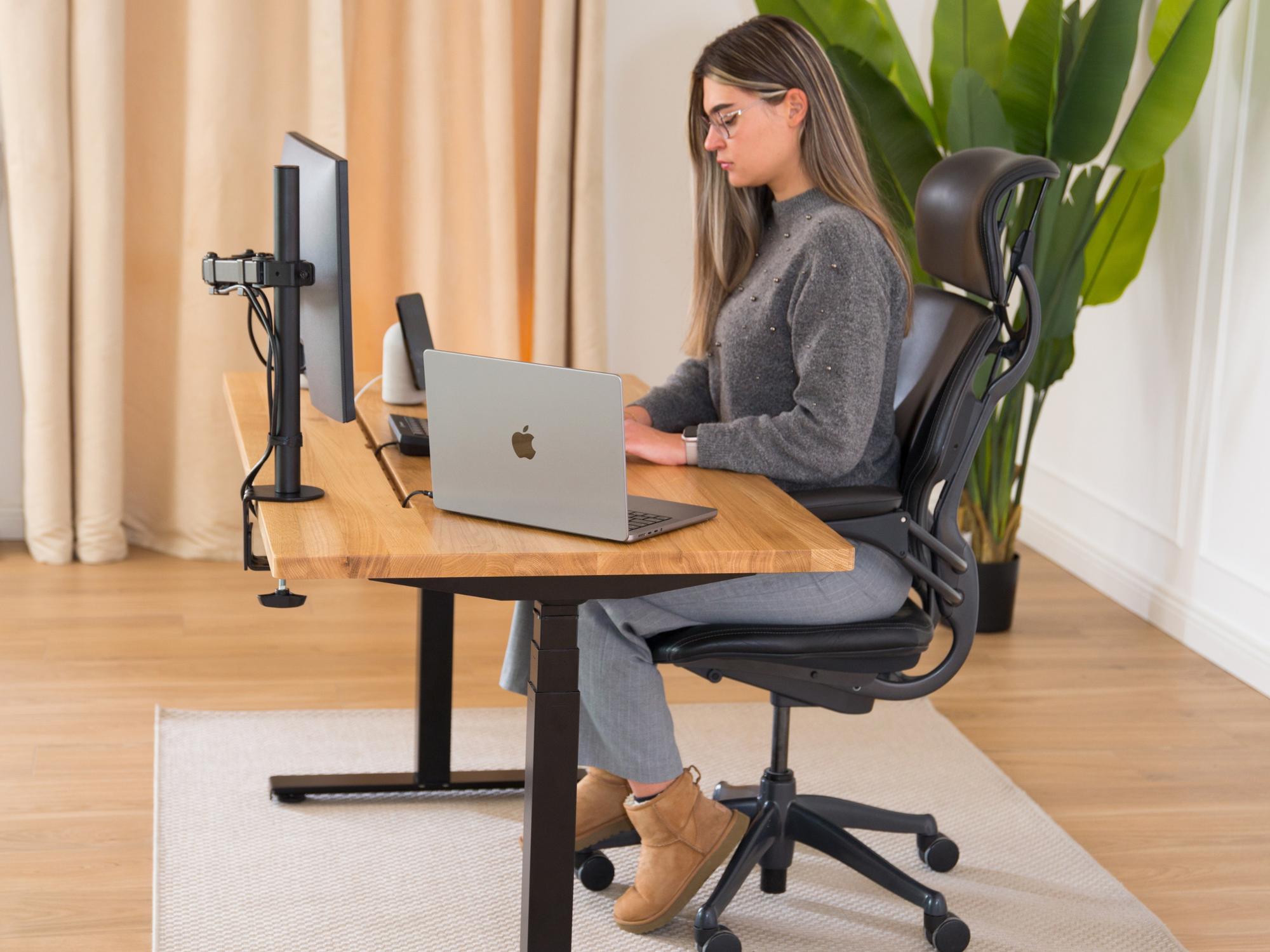 Sit Stand Office Desk PRO - Solid Oak Wood-UnityCave.com