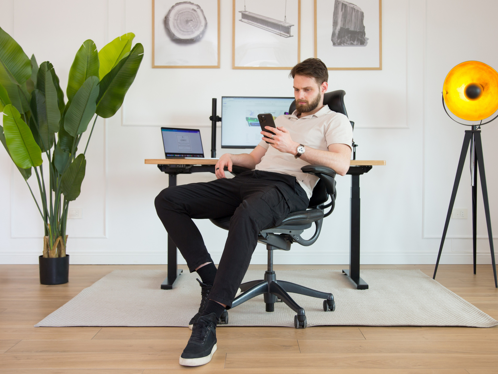Sit Stand Office Desk PRO - Solid Oak Wood-UnityCave.com