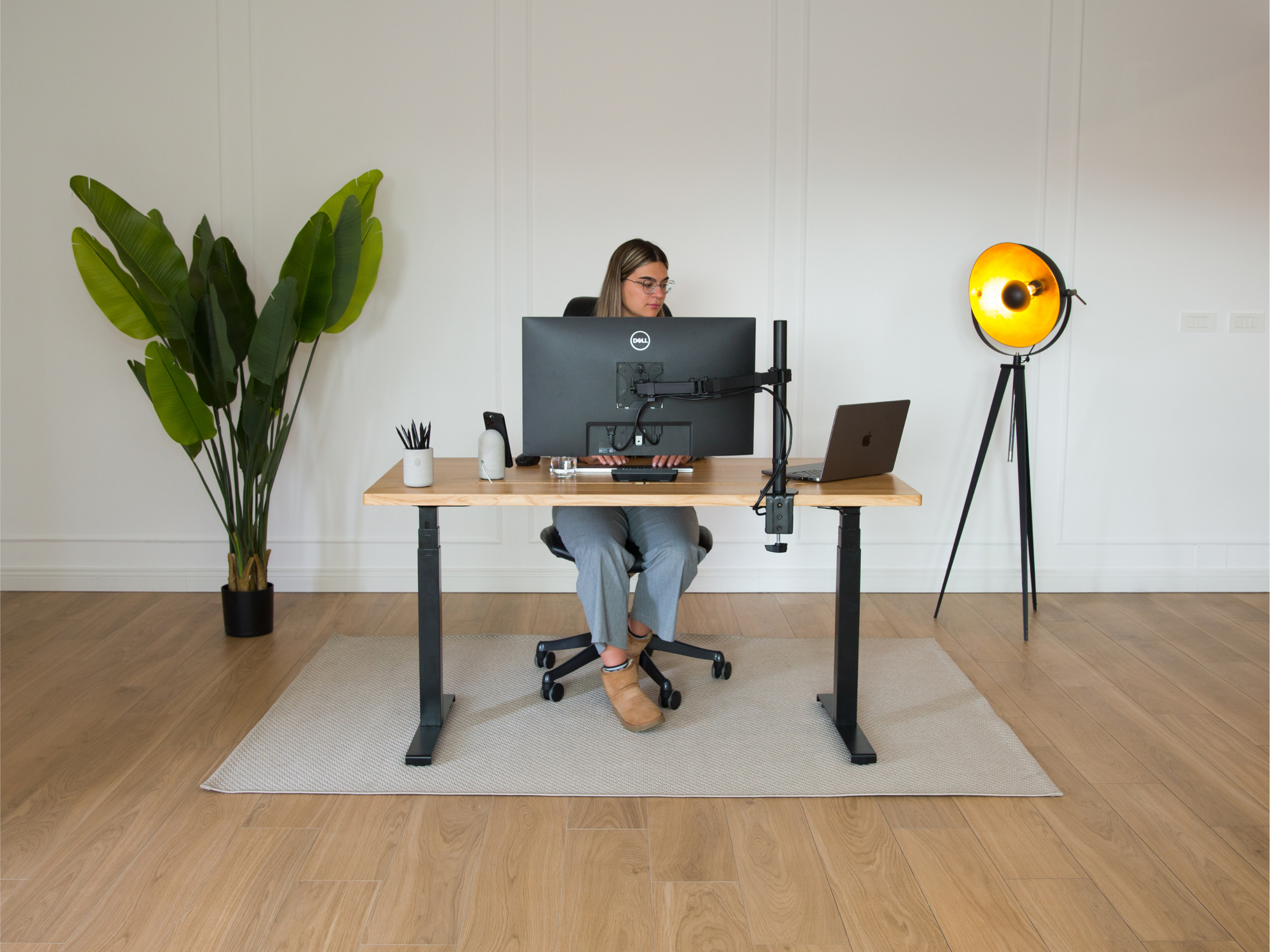 Sit Stand Office Desk PRO - Solid Oak Wood-UnityCave.com