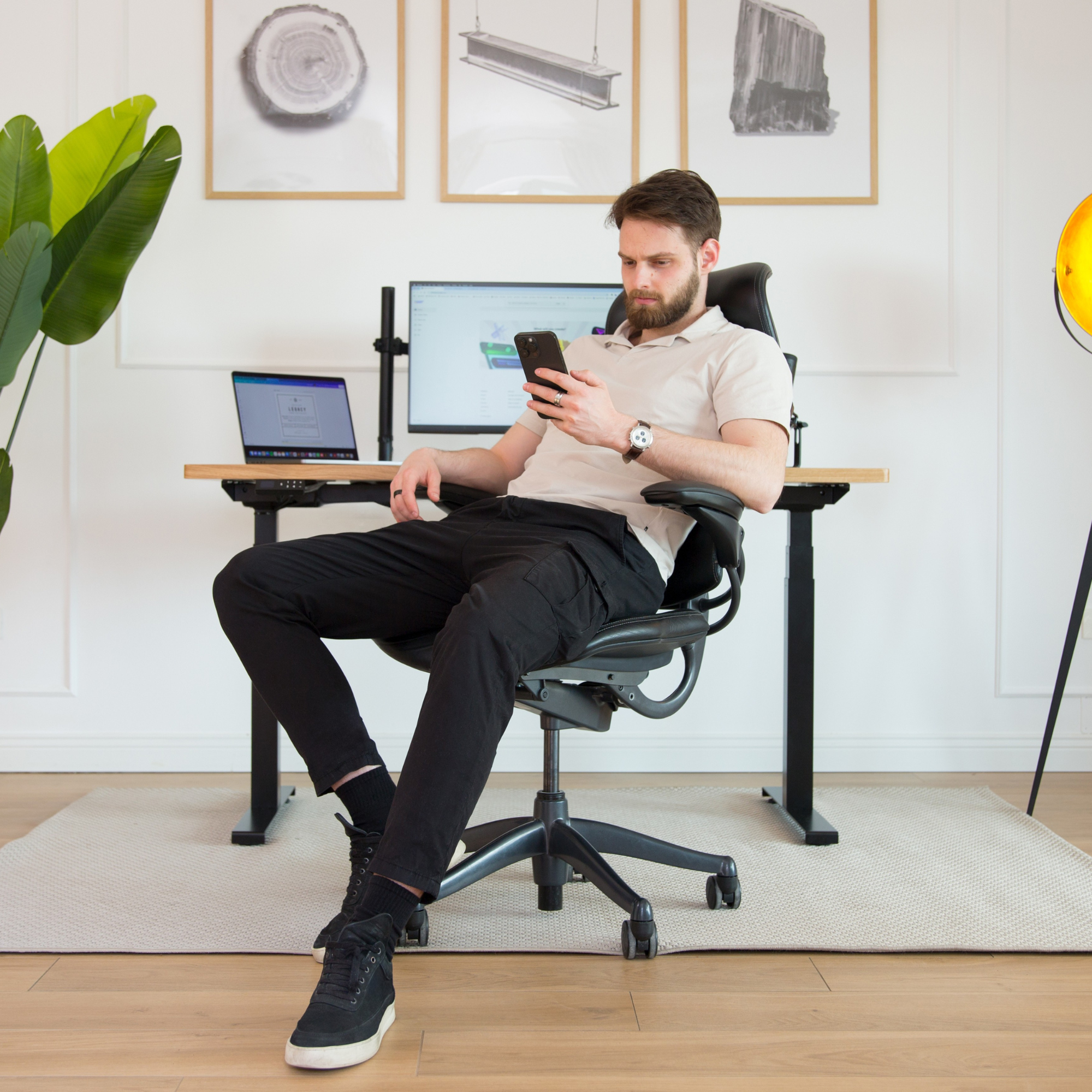 Sit Stand Office Desk PRO - Solid Oak Wood-UnityCave.com