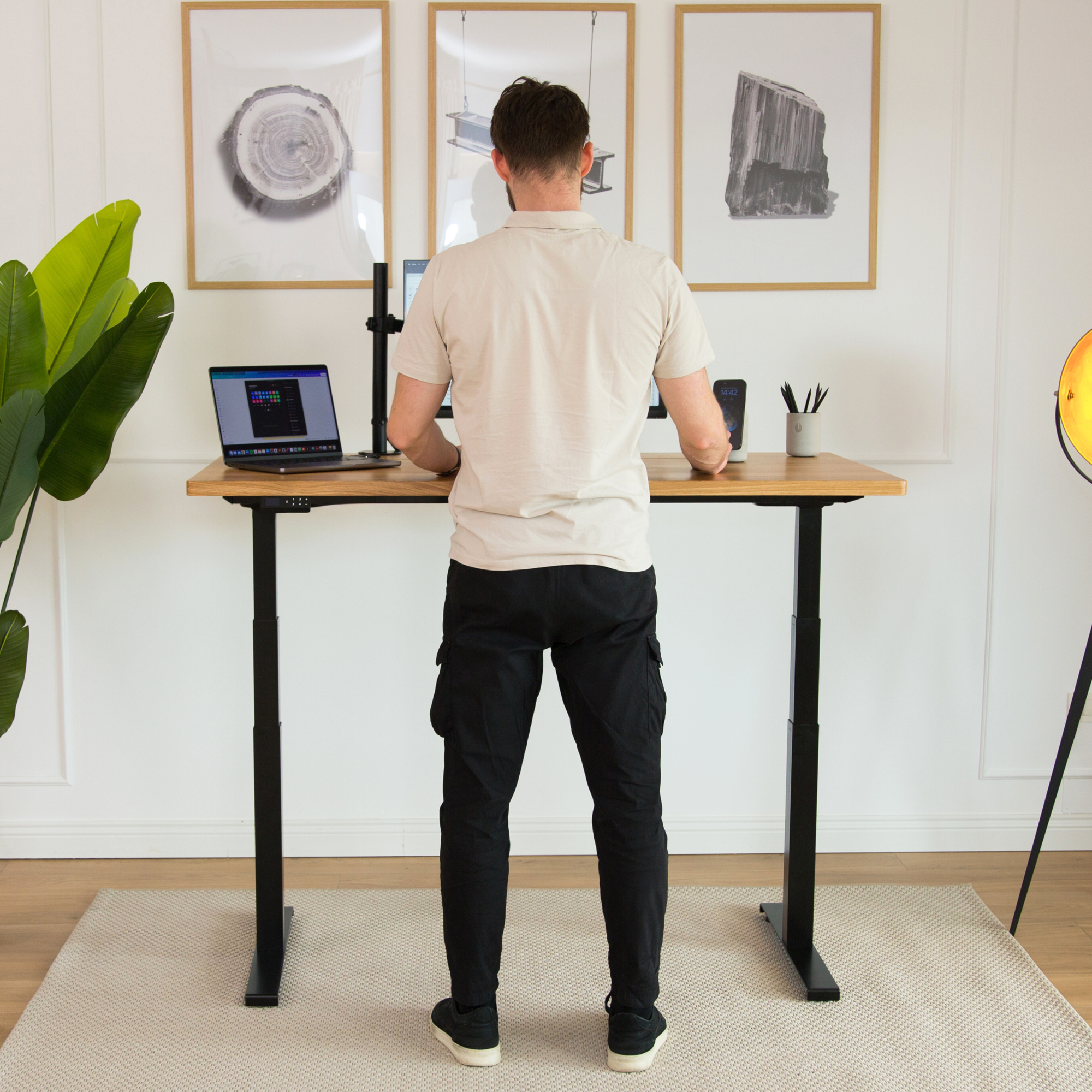 Sit Stand Office Desk PRO - Solid Oak Wood-UnityCave.com