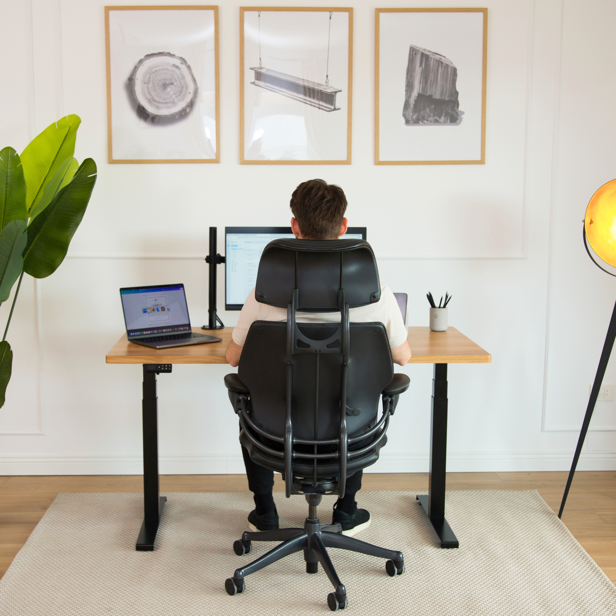 Sit Stand Office Desk PRO - Solid Oak Wood-UnityCave.com