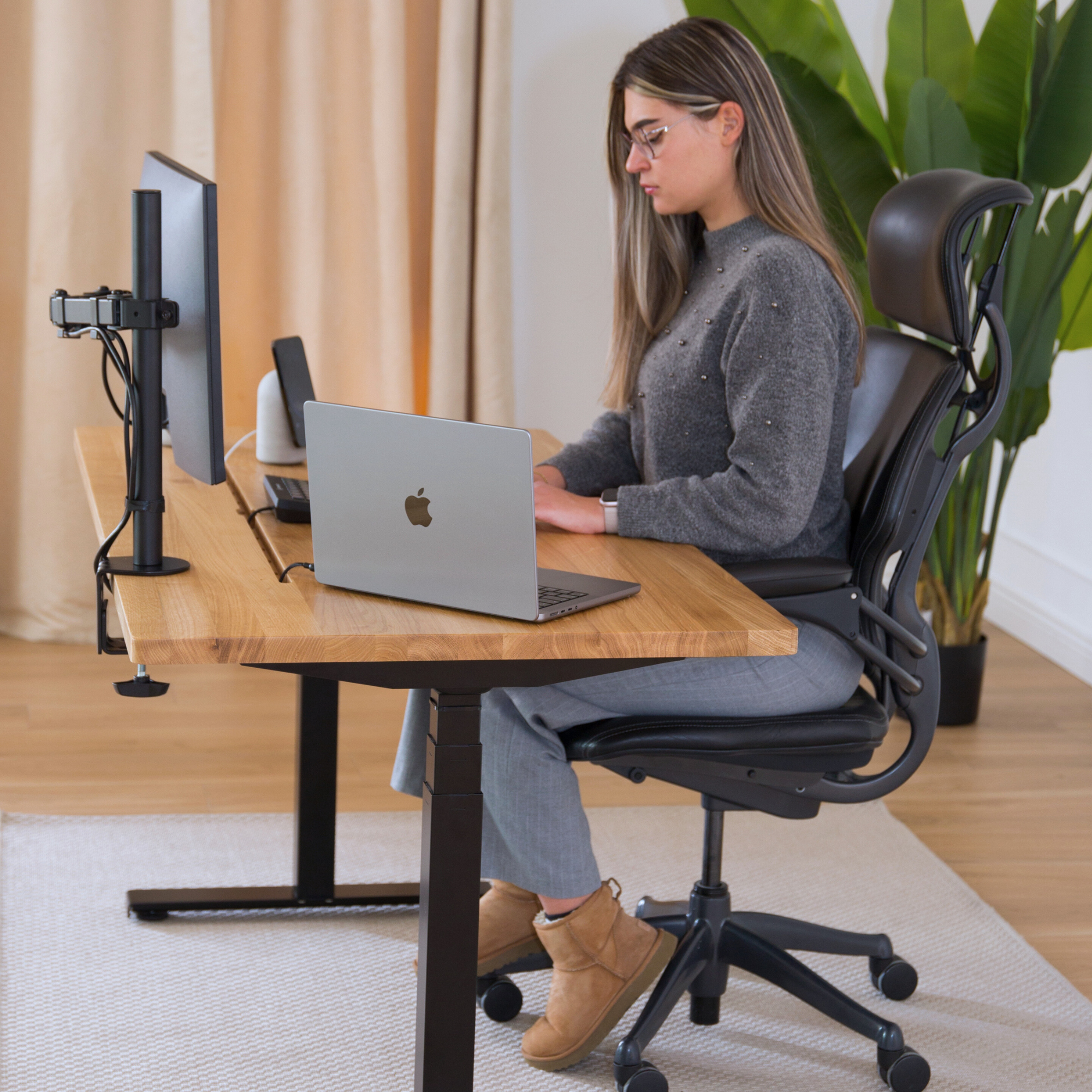 Sit Stand Office Desk PRO - Solid Oak Wood-UnityCave.com