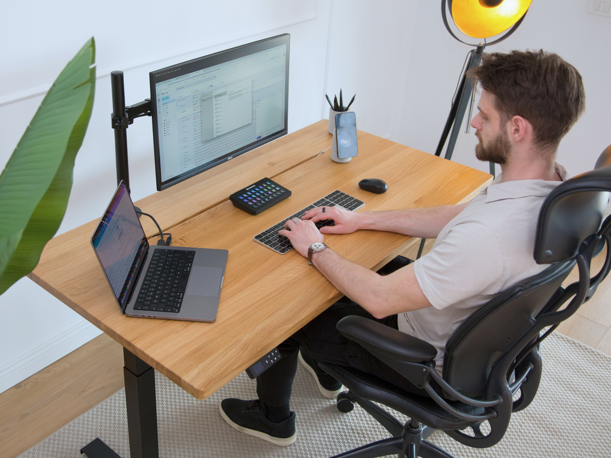 Sit Stand Office Desk PRO - Solid Oak Wood-UnityCave.com